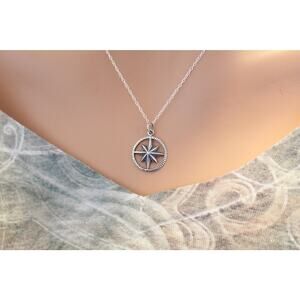 Sterling Silver Starburst Compass Necklace, Compass Necklace